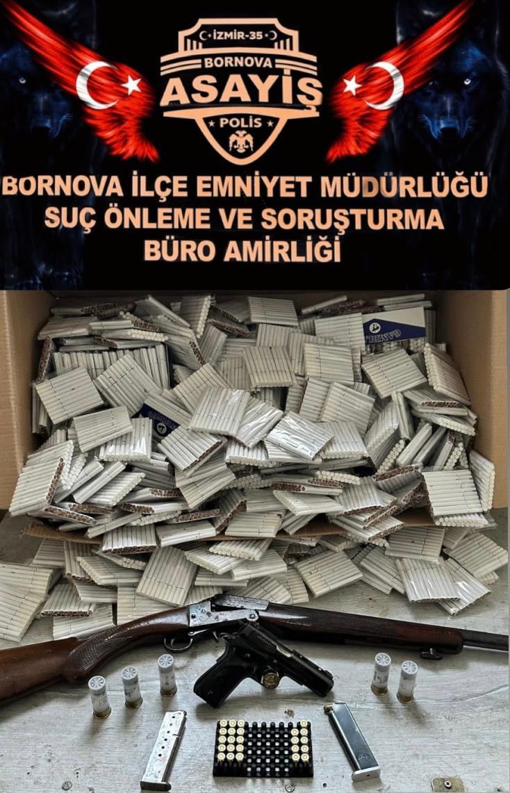 Bornova'da Ruhsatsız Silah ve Kaçak Sigara Operasyonu