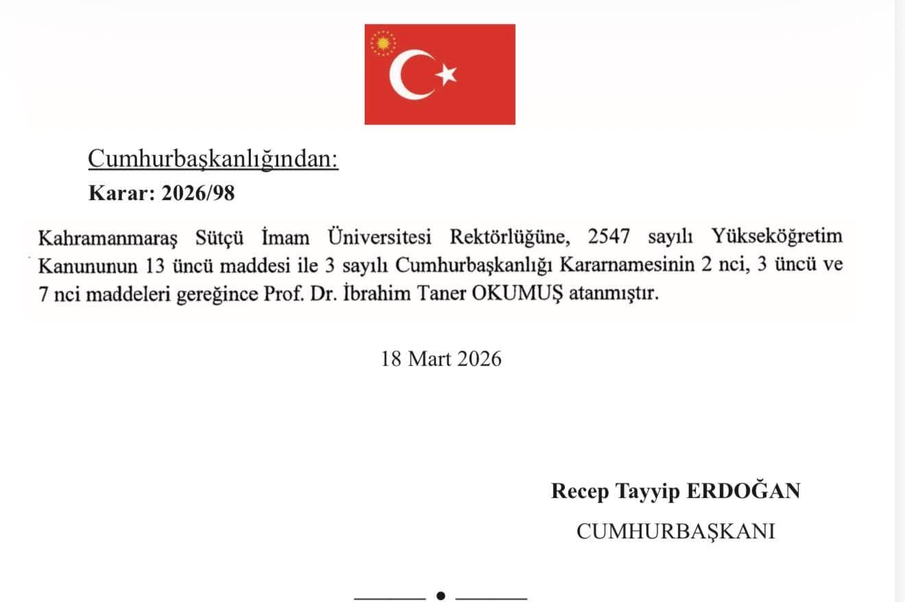 KSÜ’de Bayrak Değişimi: Rektörlük Makamına Prof. Dr. İbrahim Taner Okumuş Atandı
